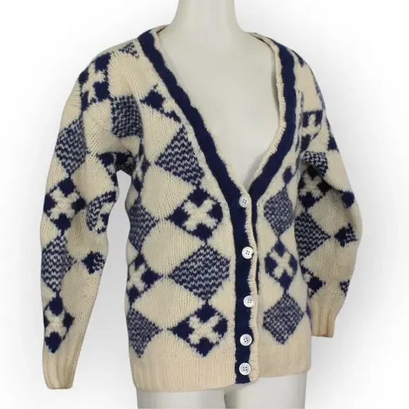 XS/S Yacht Rock Wool Cardigan Sweater Nautical Flags MarshLanding Shetland - Picture 7 of 12